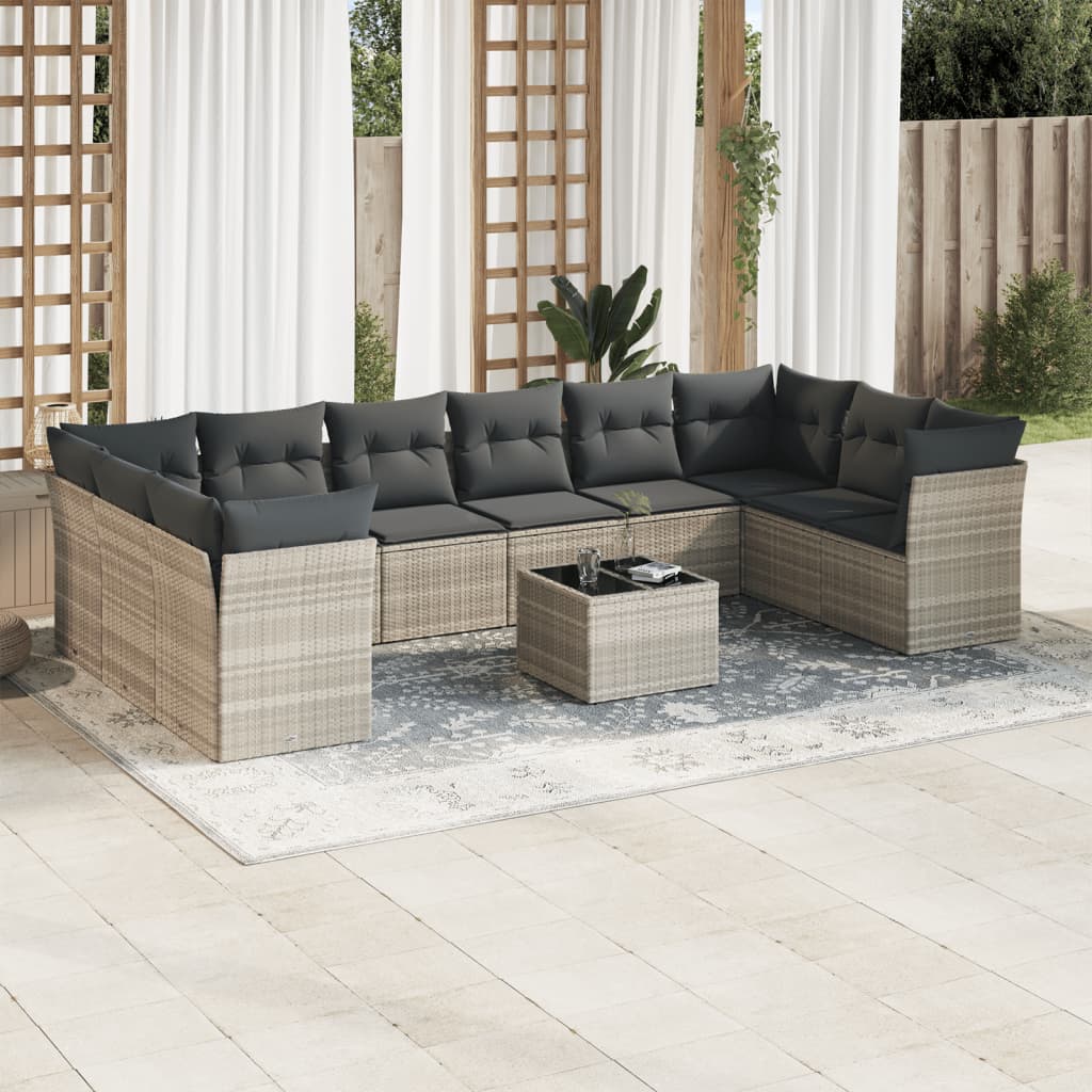 10-tlg. Garten-Sofagarnitur mit Kissen Schwarz Poly Rattan