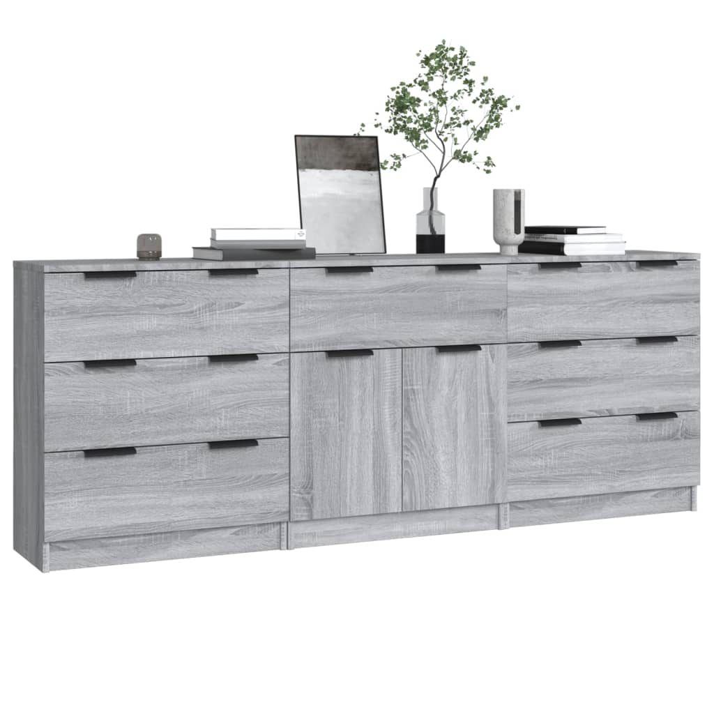 3-tlg. Sideboards Weiß Holzwerkstoff
