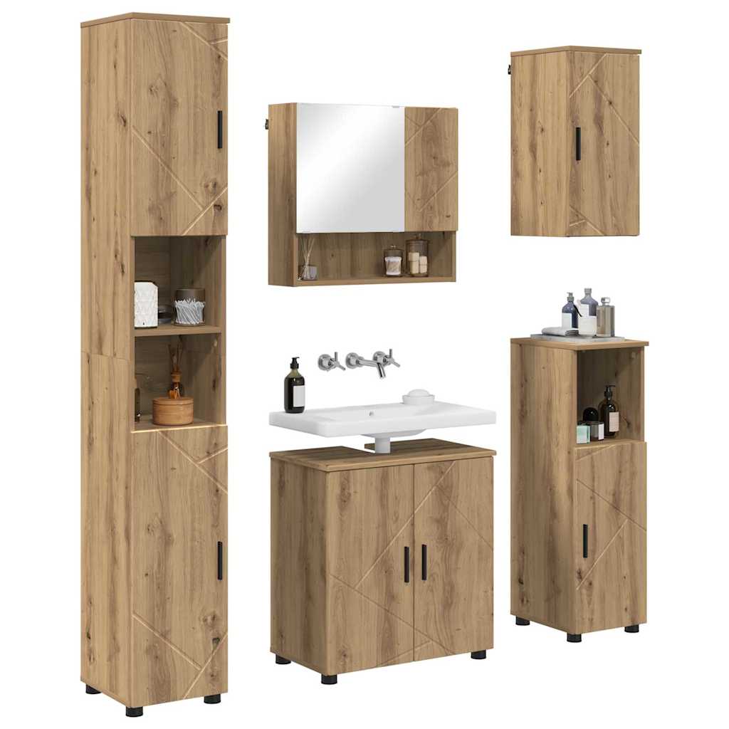 Badezimmermöbel-Set mit Tür 5 pcs Weiß Holzwerkstoff & Metall