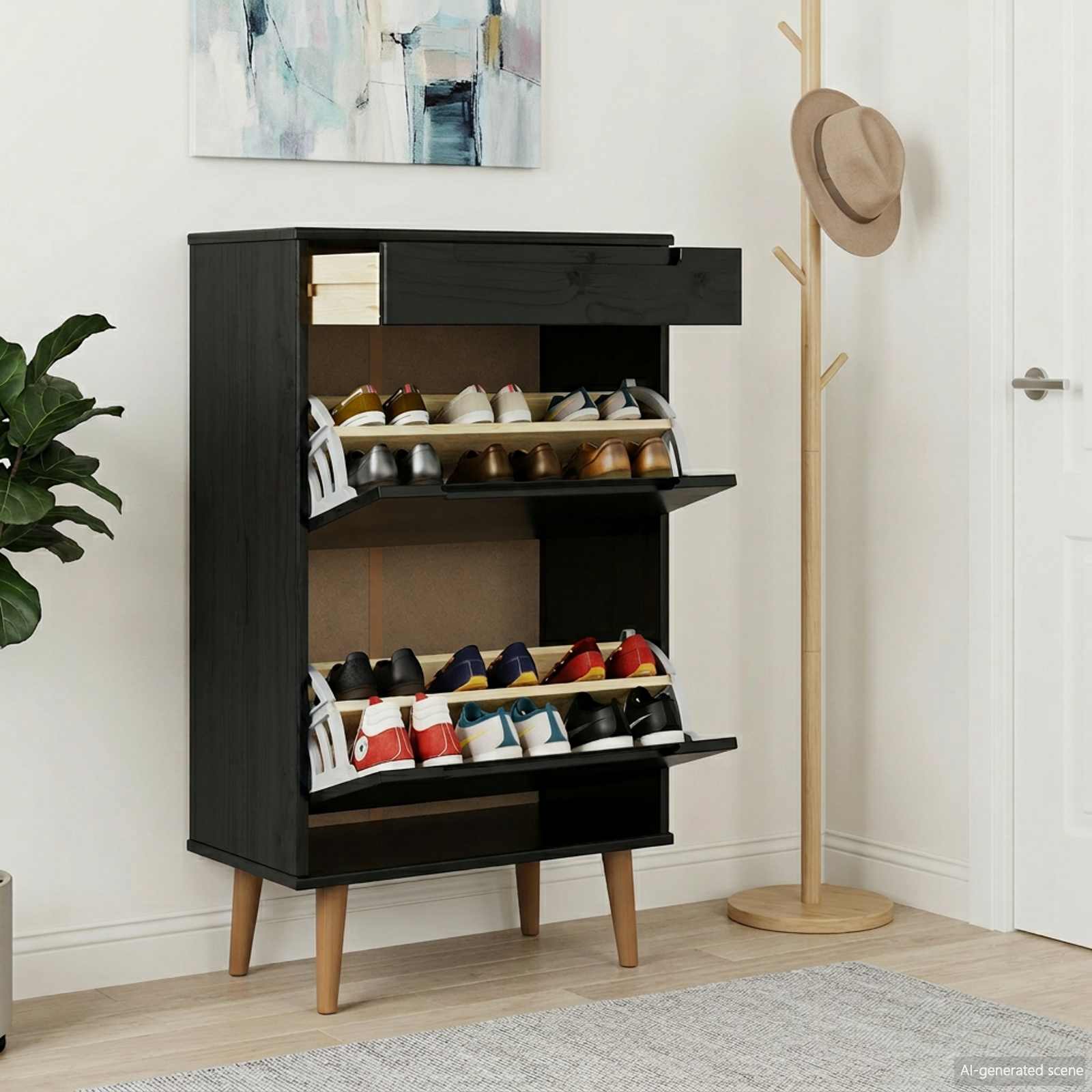 Schuhschrank MOLDE Weiß 59,5x35x103 cm Massivholz Kiefer