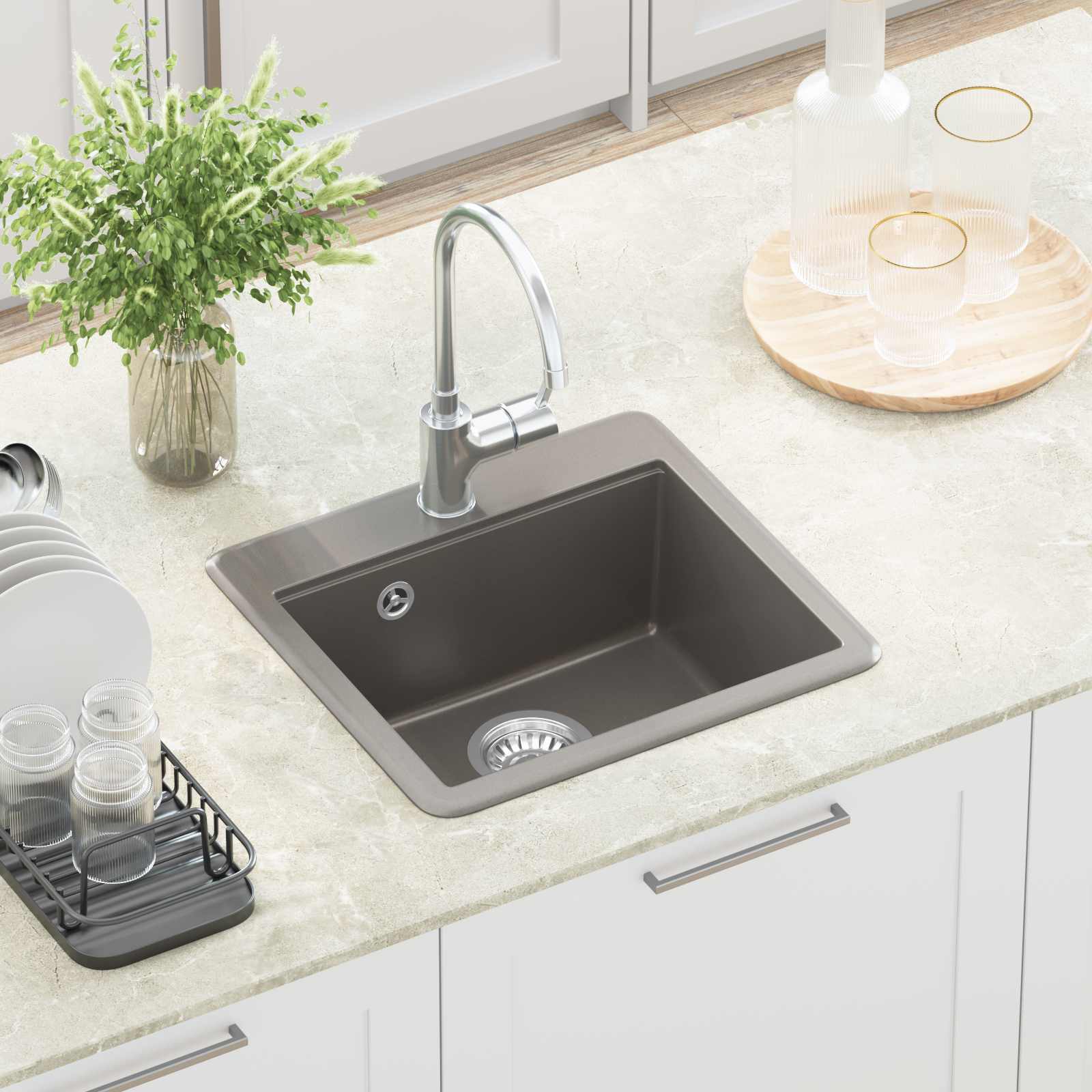 Waschbecken Schwarz 470 x 440 mm Granit