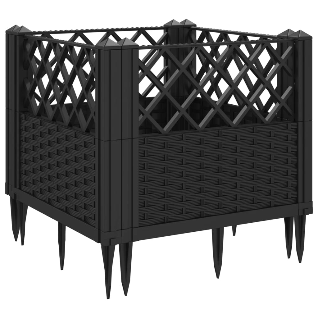 Pflanzkasten mit Erdspießen Schwarz 42,5x42,5x28,5 cm PP