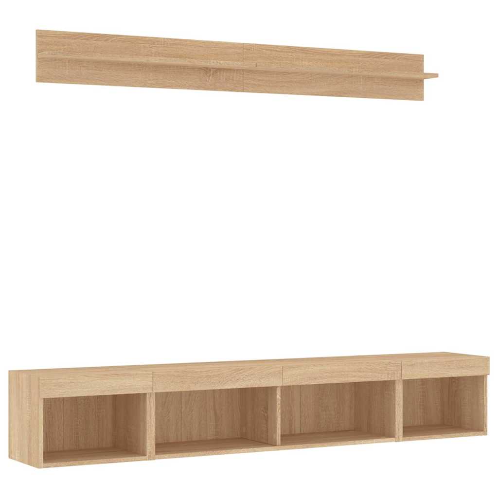 5-tlg. Wohnwand mit LED-Beleuchtung Weiß Holzwerkstoff