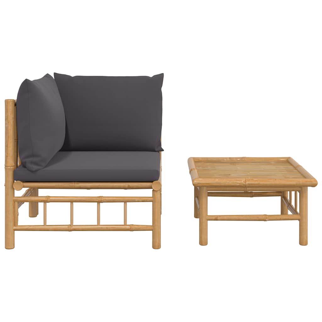 3-tlg. Garten-Lounge-Set mit Kissen Creme Bambus