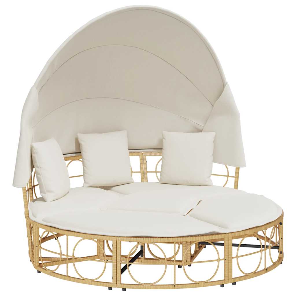 Outdoor-Loungebett mit Dach und Kissen Schwarz Poly Rattan