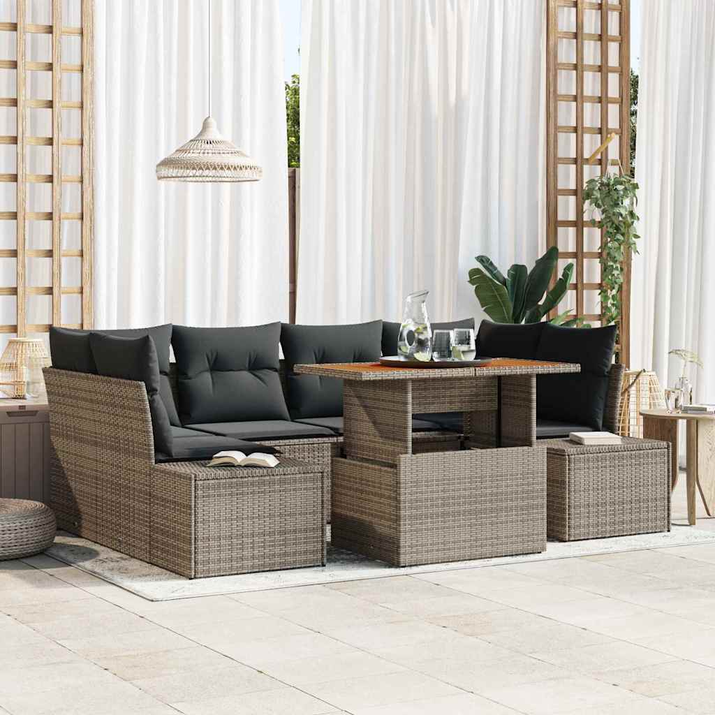 Garten Essgruppe mit Kissen 7 pcs Schwarz und Creme