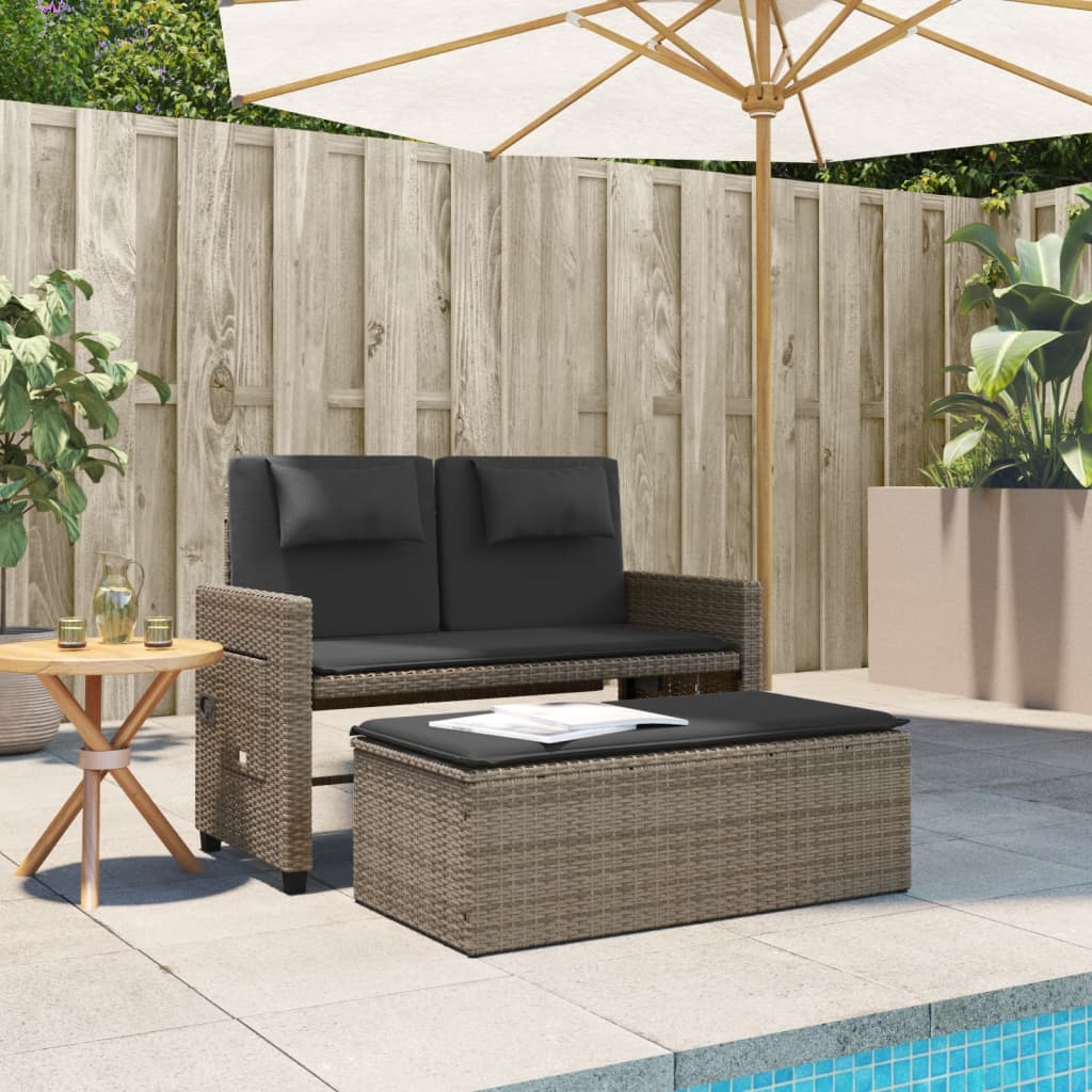 Gartenbank Verstellbar mit Kissen Schwarz Poly Rattan