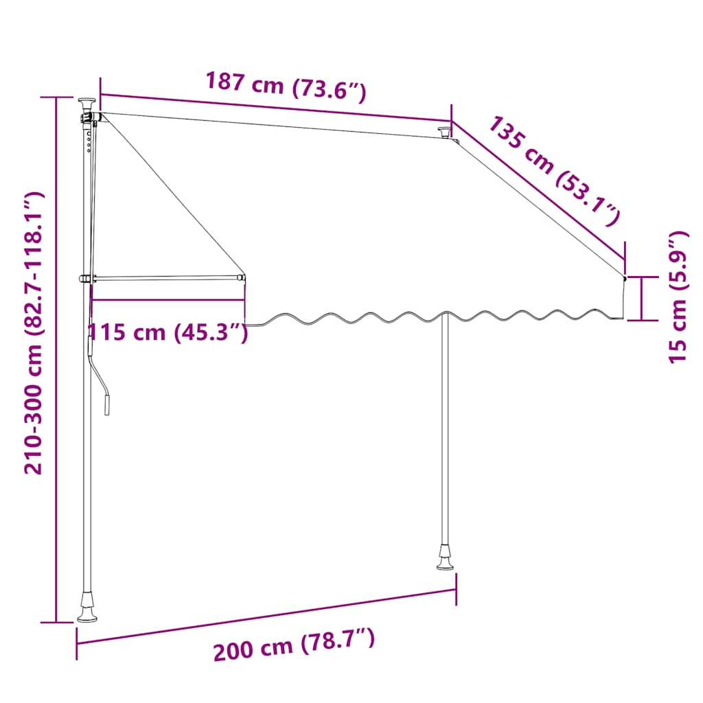Einziehbare Markise Handbetrieben mit LED 100 cm Blau und Weiß
