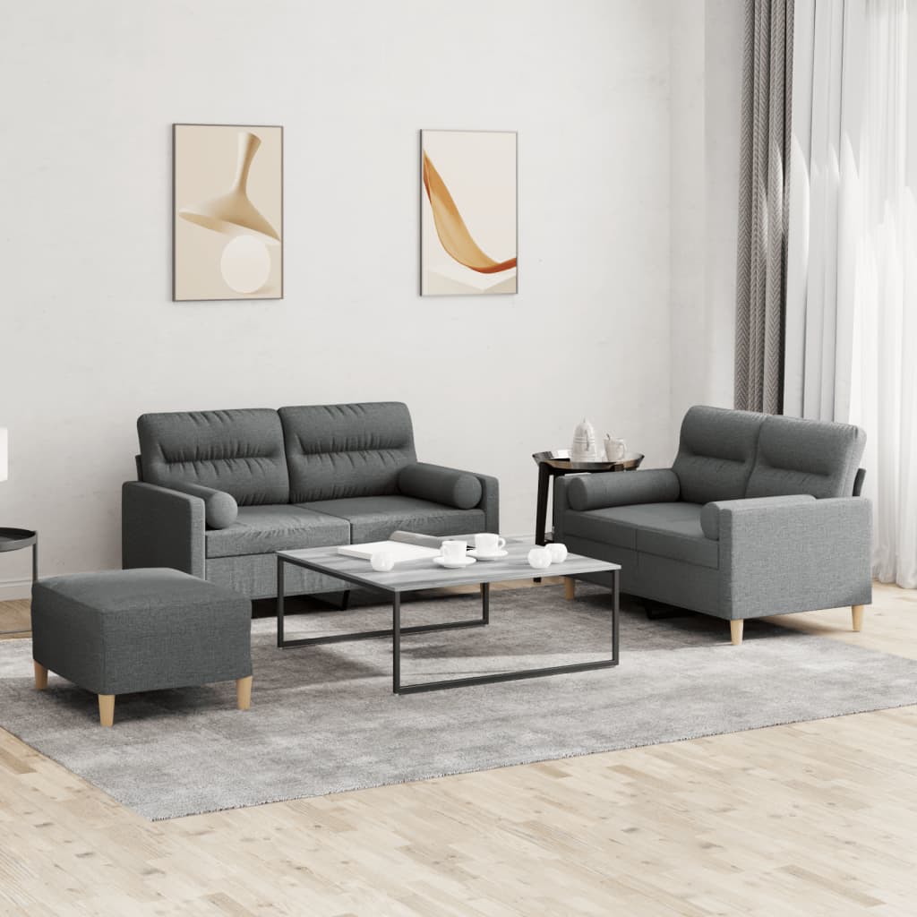 3-tlg. Sofagarnitur mit Kissen Creme Stoff