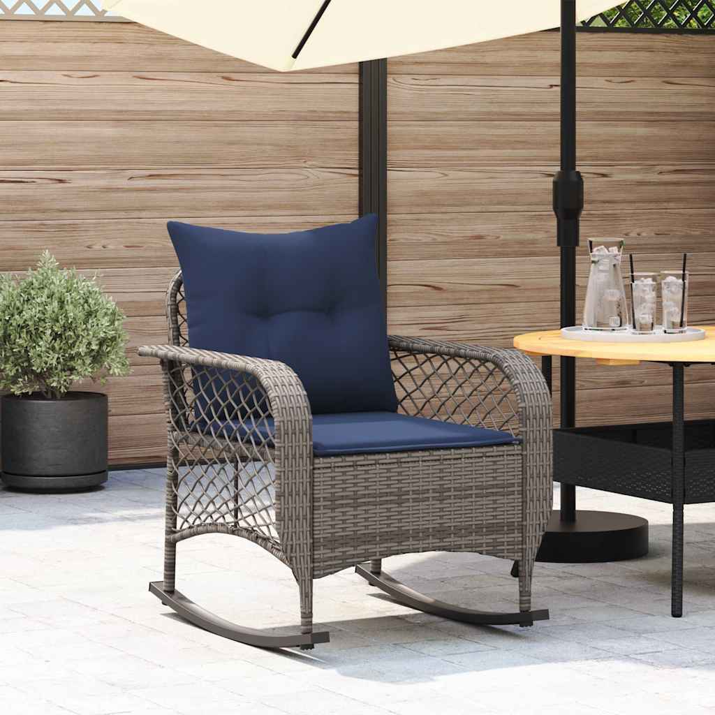 Garten-Schaukelstuhl mit Kissen Schwarz Poly Rattan