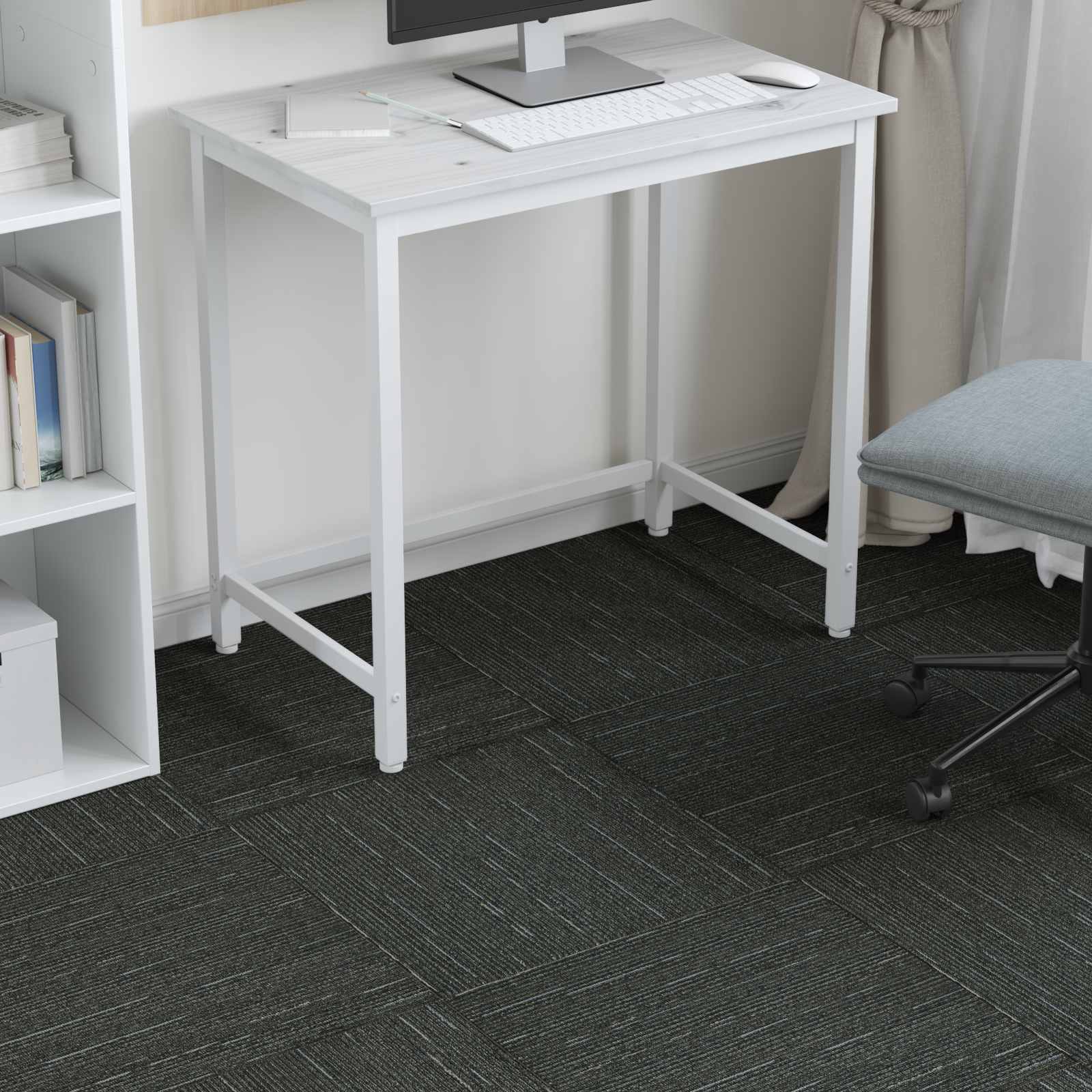 Teppichfliese Hellgrau mit Streifen 50 x 50 cm 4 pcs