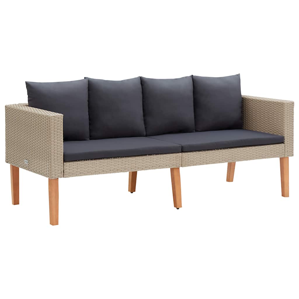 3-Sitzer-Gartensofa mit Auflagen Poly Rattan Beige