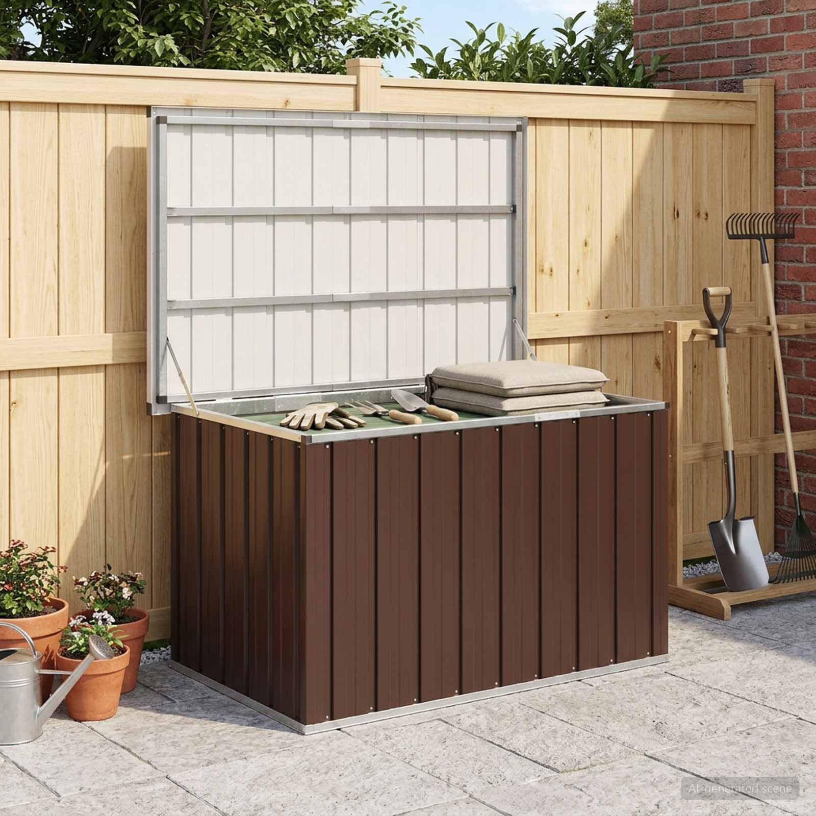 Außenlagerbox Holz 109 x 67 x 65 cm Verzinkter Stahl