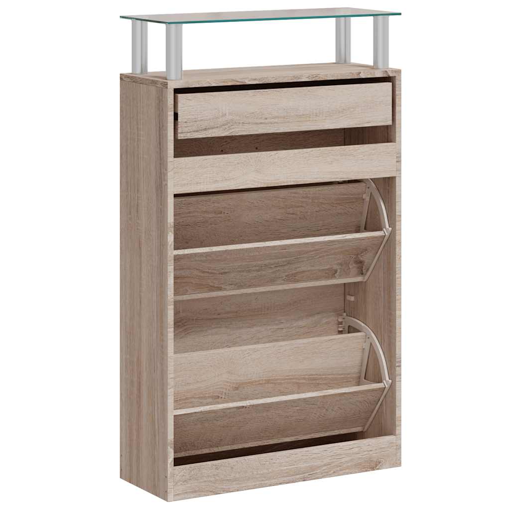 Schuhschrank mit Schubfach und oberem Glasregal Holz Weiß