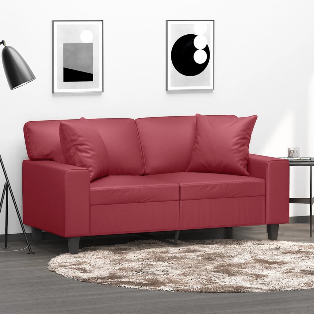 2-Sitzer-Sofa mit Zierkissen Creme 120 cm Kunstleder