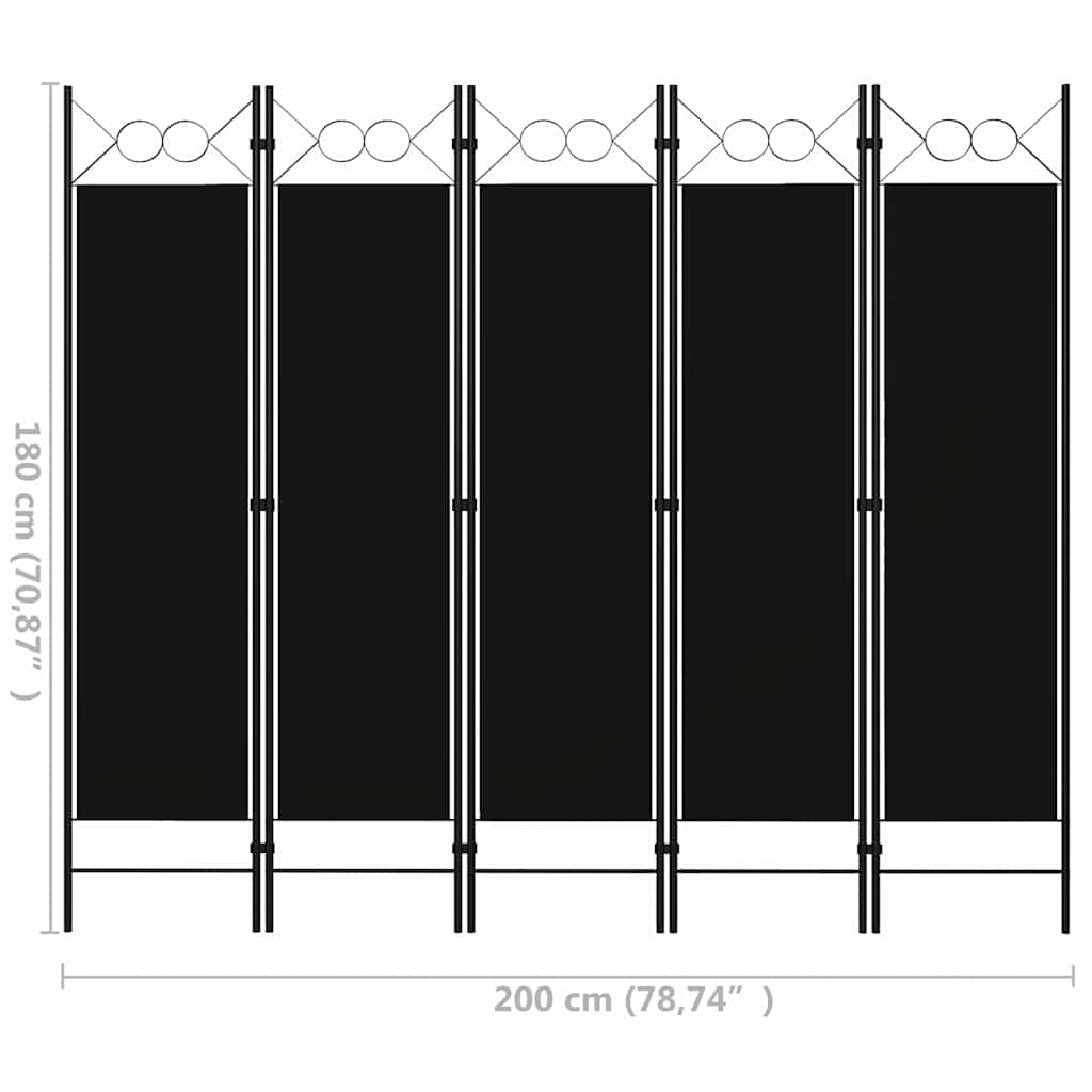 5-tlg. Raumteiler Anthrazit 200 x 180 cm