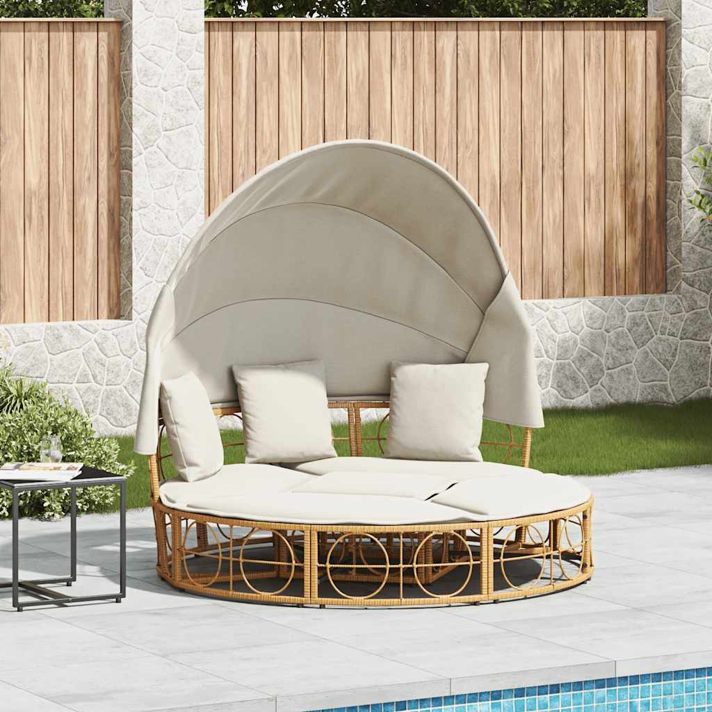 Outdoor-Loungebett mit Dach und Kissen Schwarz Poly Rattan
