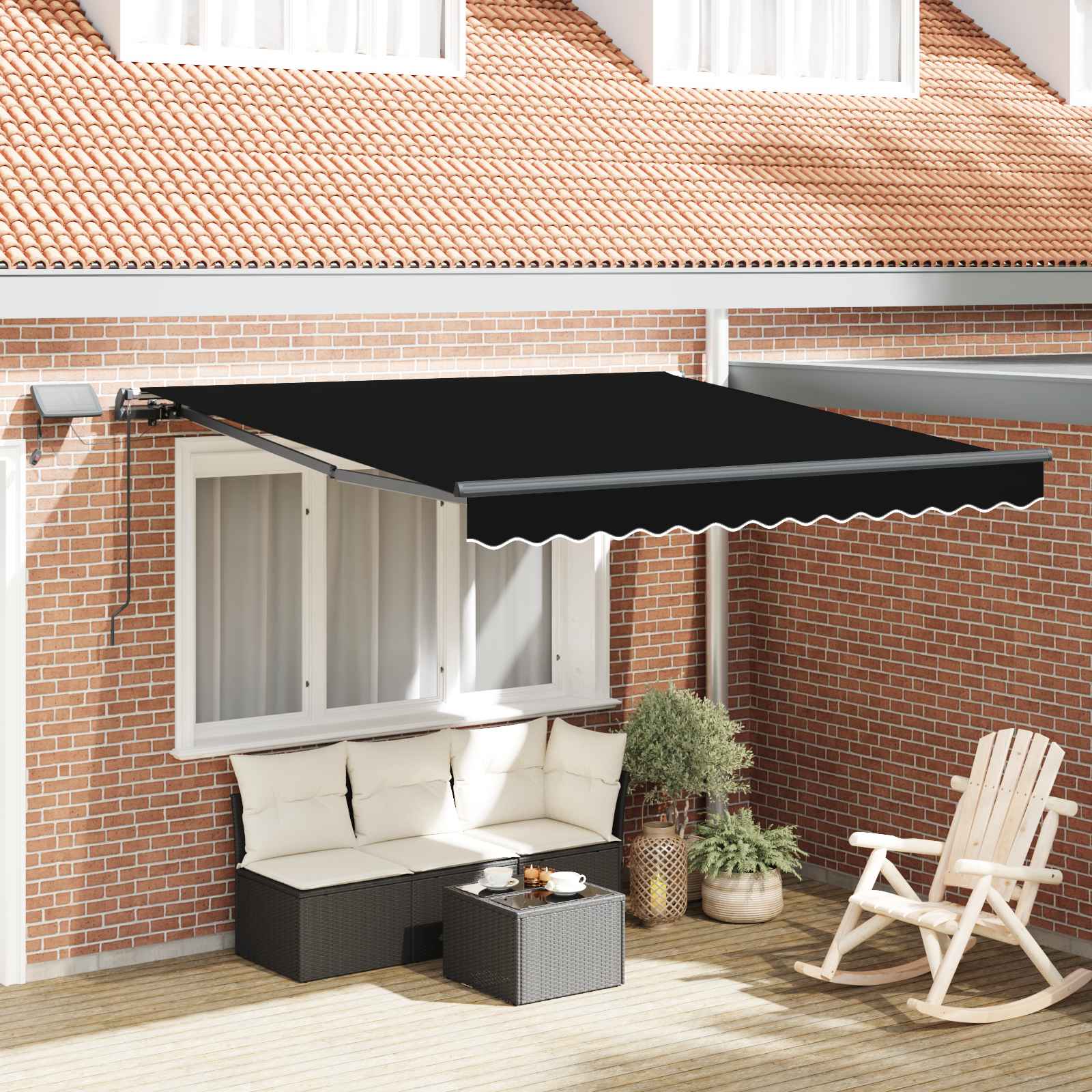 Markise Manuell Einziehbar mit LED 300x250 cm Blau und Weiß