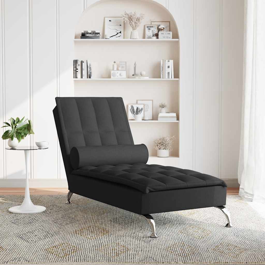 Massage-Chaiselongue mit Nackenrolle Hellgrau Stoff