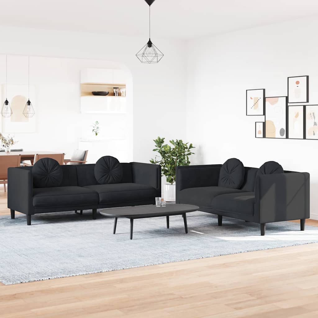3-tlg. Sofagarnitur mit Kissen Creme Samt