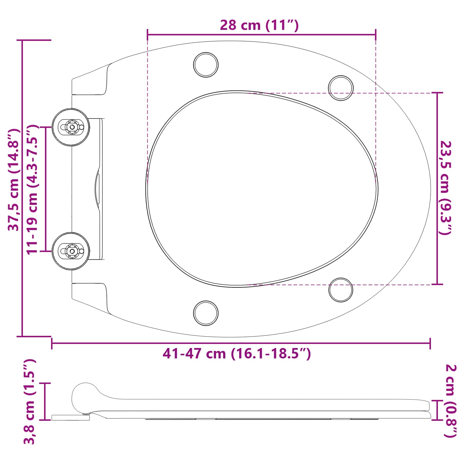 Toilettensitz Anthrazit 45,5 x 37,5 x 3,8 cm Duroplast