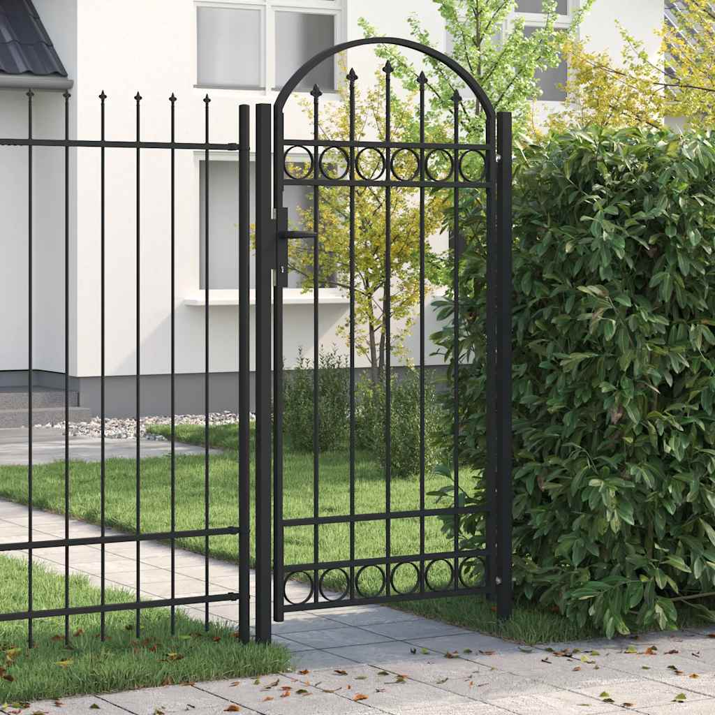 Gartentor ASSEN mit Bogenabschluss Stahl 102 x 125 cm Schwarz