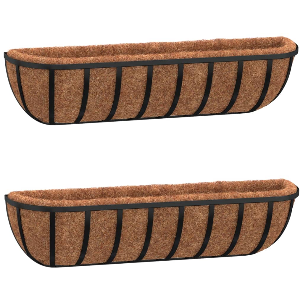 Wand-Pflanzkörbe 2 Stk. Kokoseinlage Schwarz 61x19x16 cm Stahl
