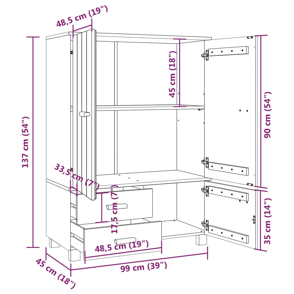 Kleiderschrank HAMAR Honigbraun 99x45x137 cm Massivholz Kiefer