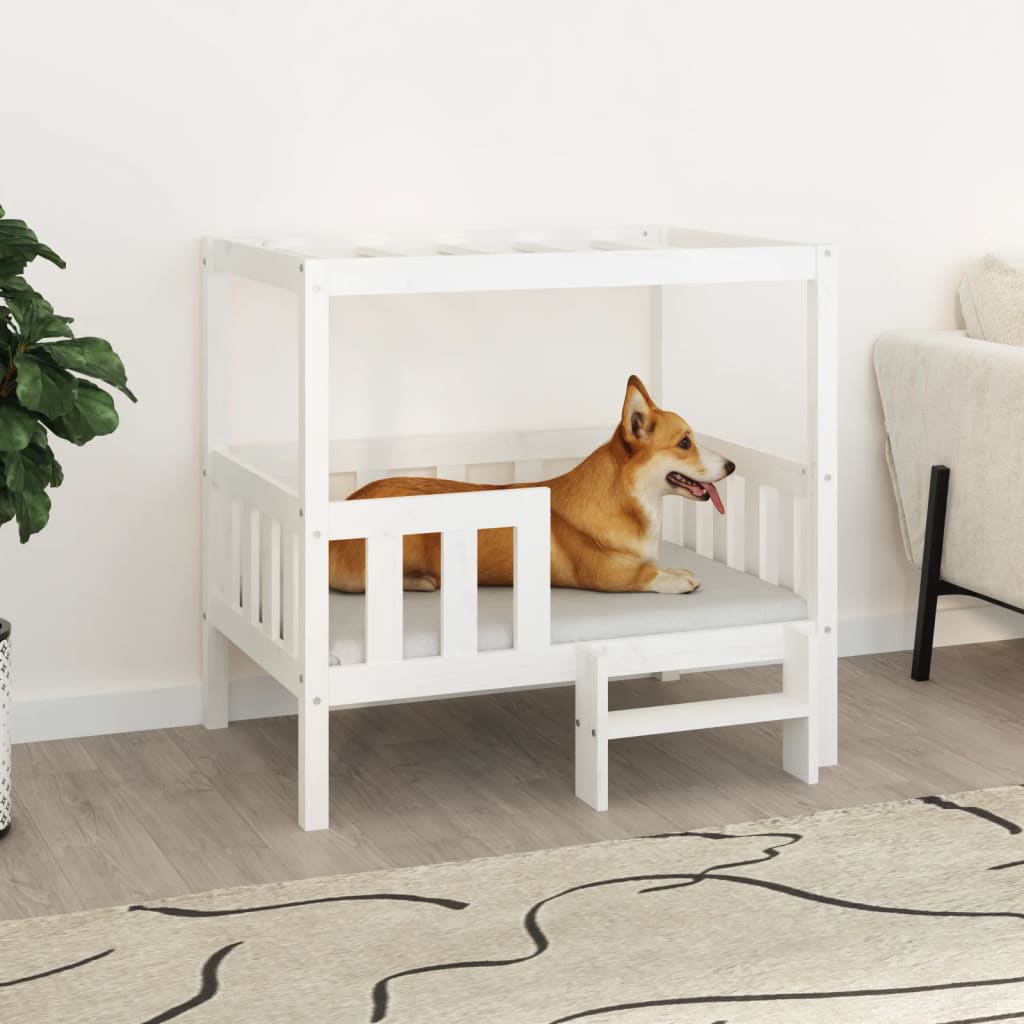 Hundebett Weiß 55,5x53,5x60 cm Massivholz Kiefer