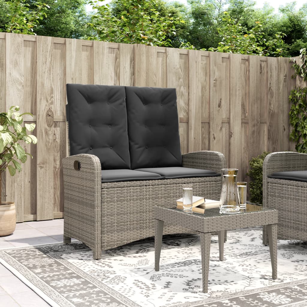 Gartenbank Verstellbar mit Kissen Schwarz Poly Rattan