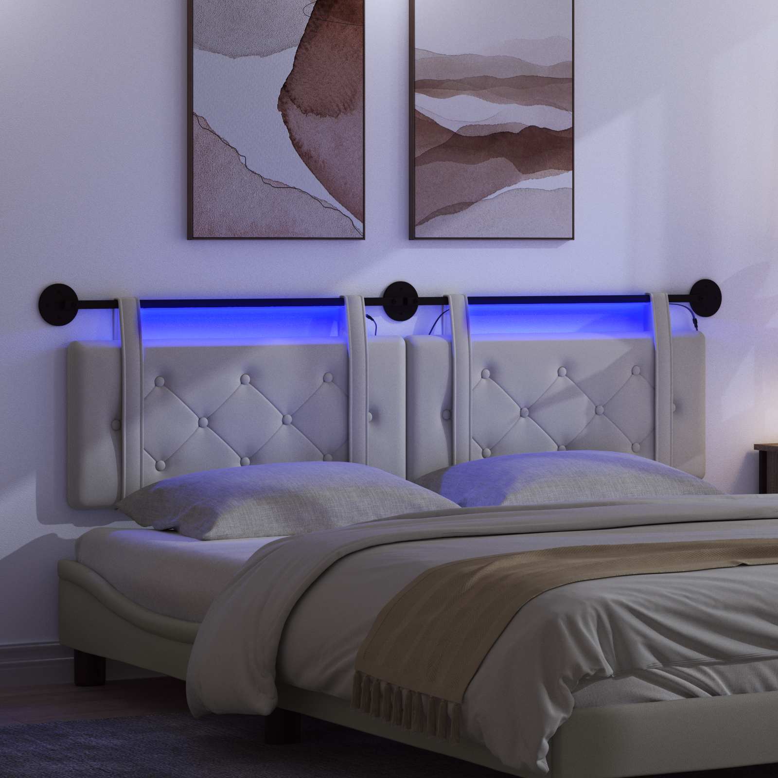 Hängendes Kopfteil Mit LED Licht Creme Kunstleder