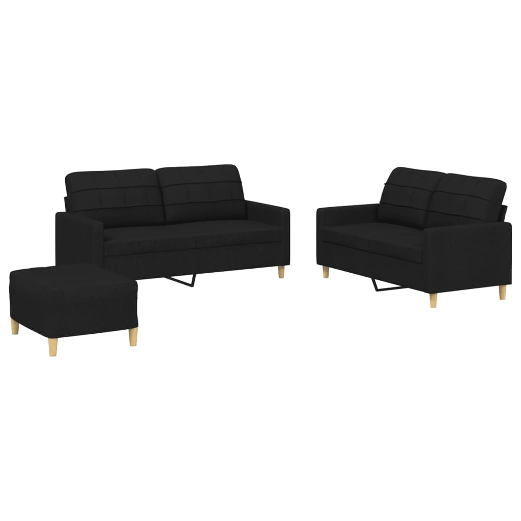 3-tlg. Sofagarnitur mit Kissen Creme Stoff