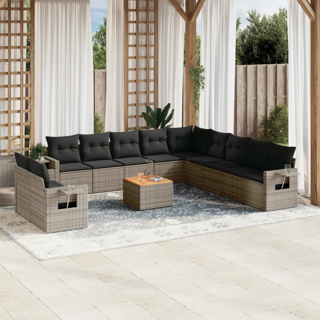 12-tlg. Garten-Sofagarnitur mit Kissen Schwarz Poly Rattan