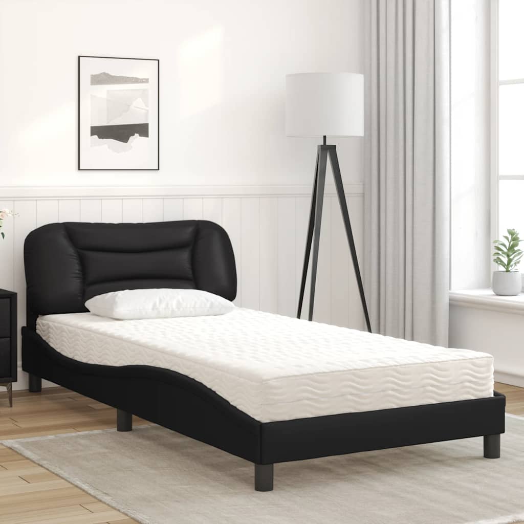 Bett mit Matratze "Hvar" Schwarz 80x200 cm Kunstleder