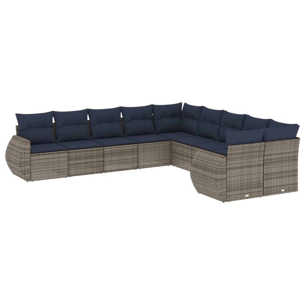 10-teiliges Gartensofa-Set mit Kissen, schwarzes Polyrattan