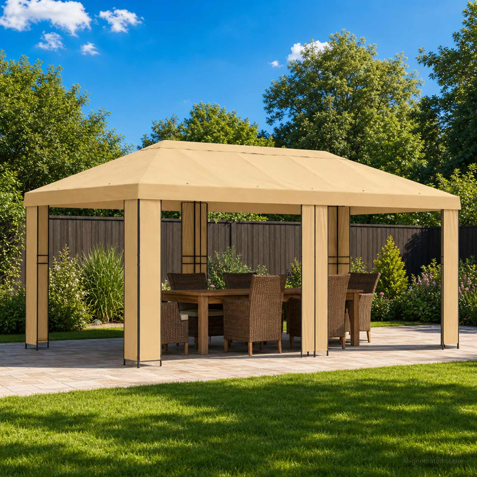 Garten Pavillon 6 x 3 m Beige Polyester und Stahl 190