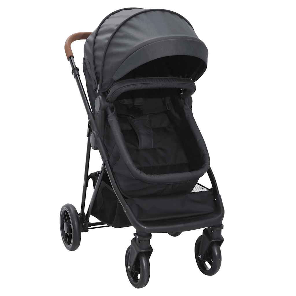 3-in-1 Kinderwagen Hellgrau und Schwarz Stahl