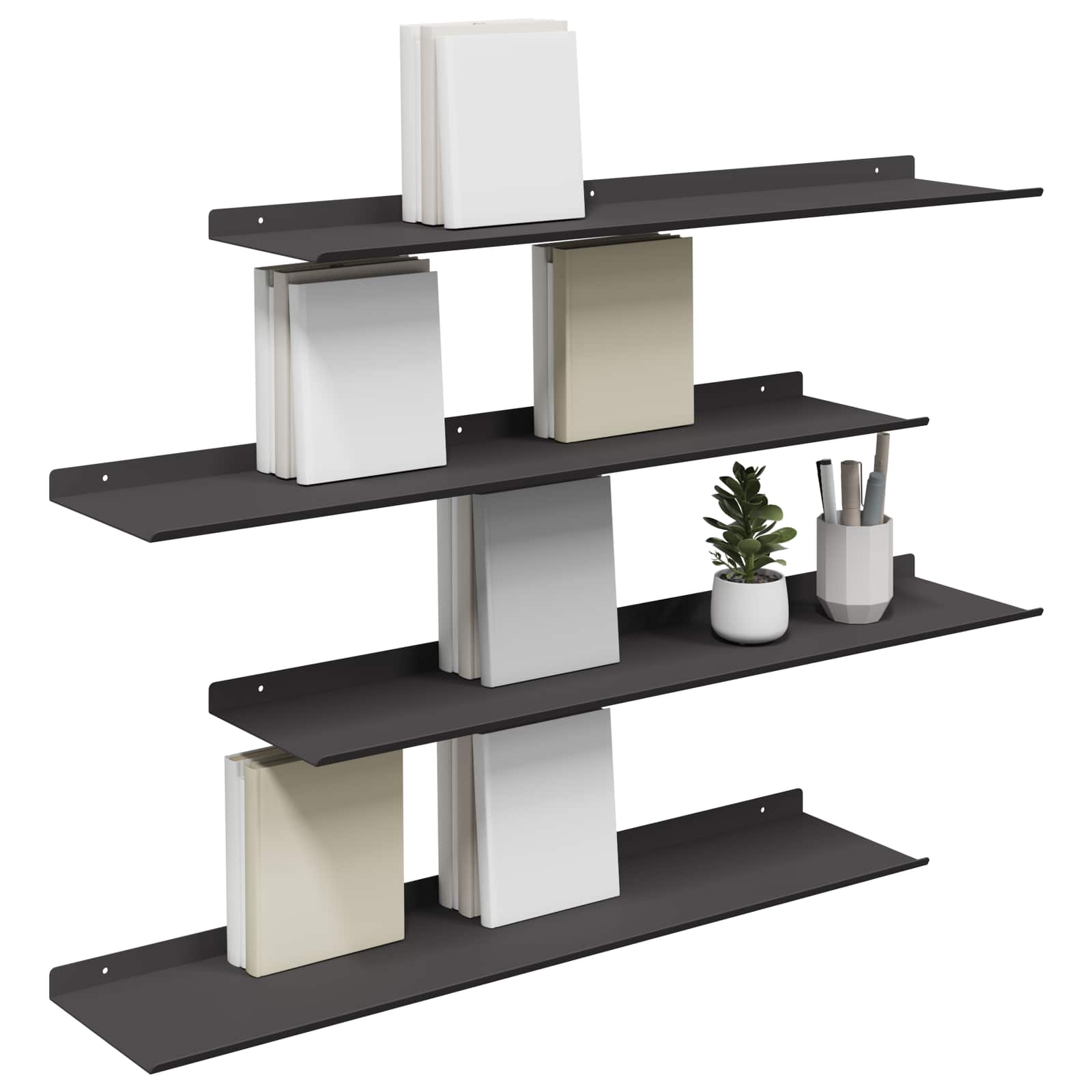 Schwebendes Regal 3 pcs Schwarz 40 x 9 x 2,5 cm Stahl