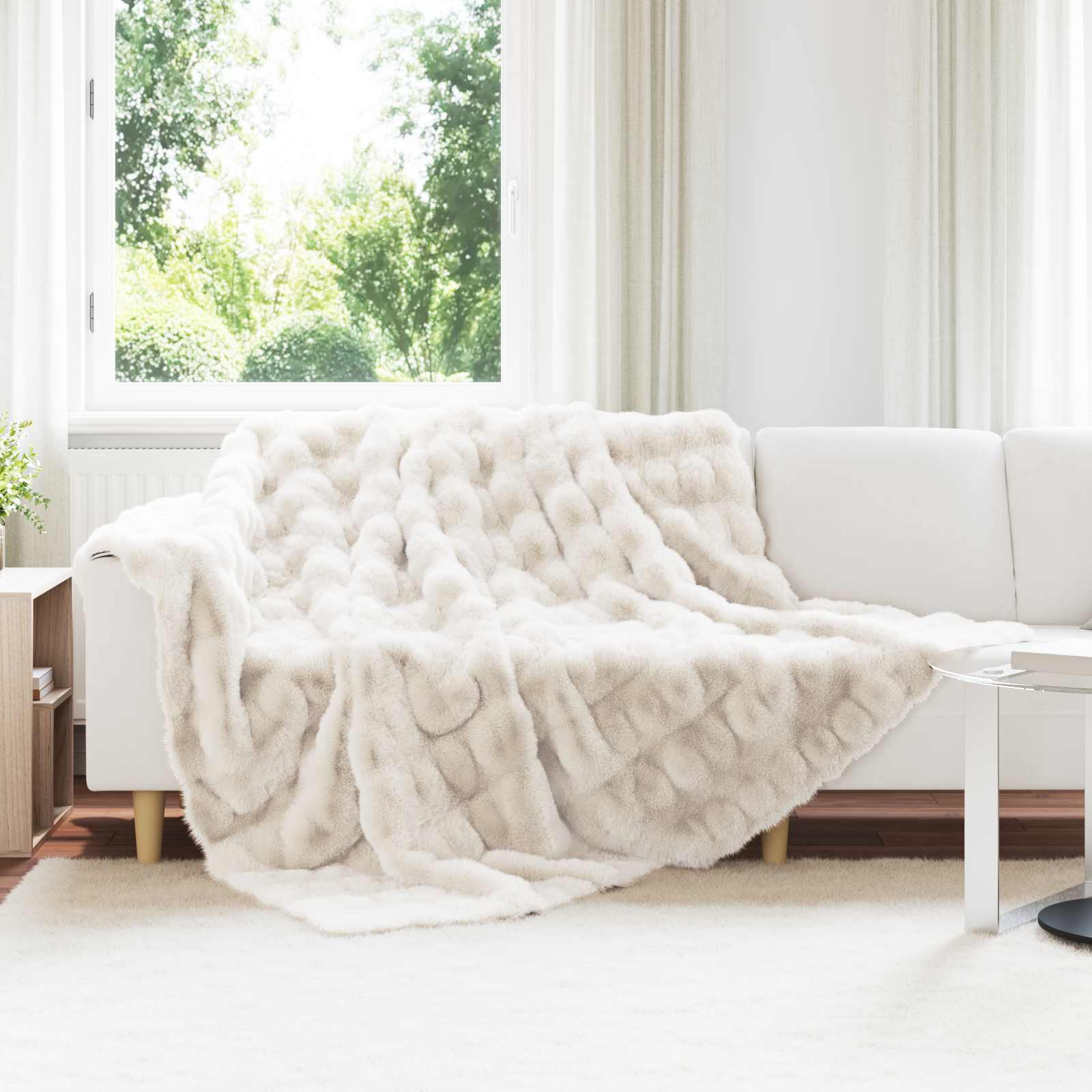 Rutschfeste Decke aus Kunstkaninchenfell Olite Beige Polyester