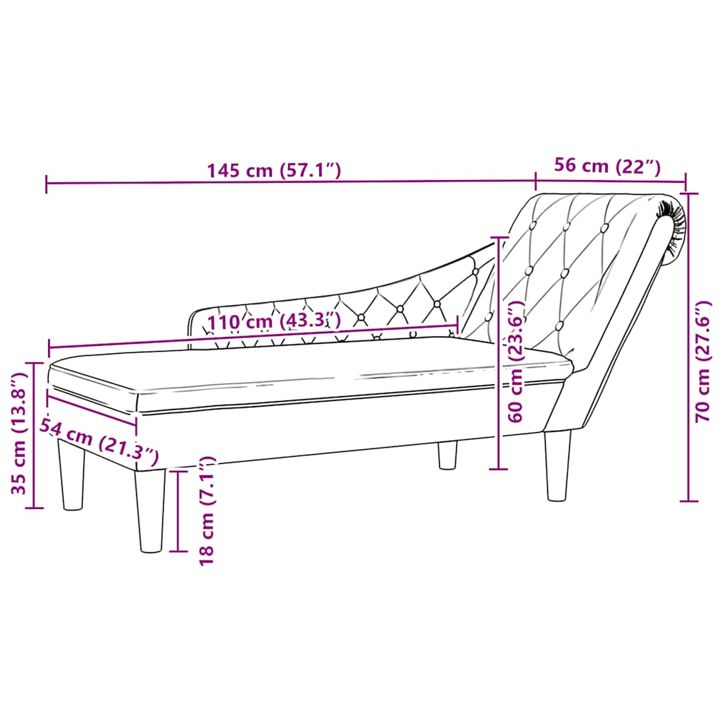 Chaiselongue mit Kissen und Rechter Armlehne Schwarz Stoff