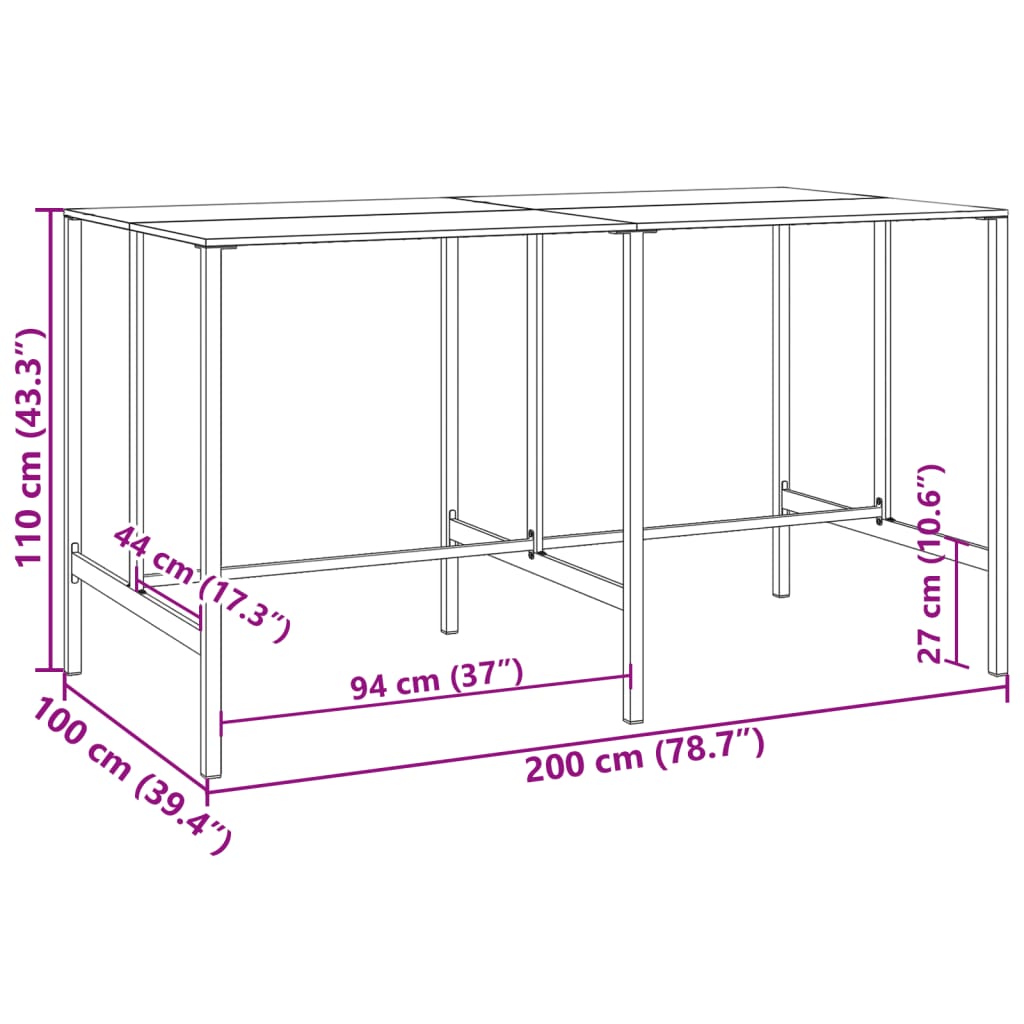 Bartisch Schwarz 50x50x110 cm Pulverbeschichteter Stahl