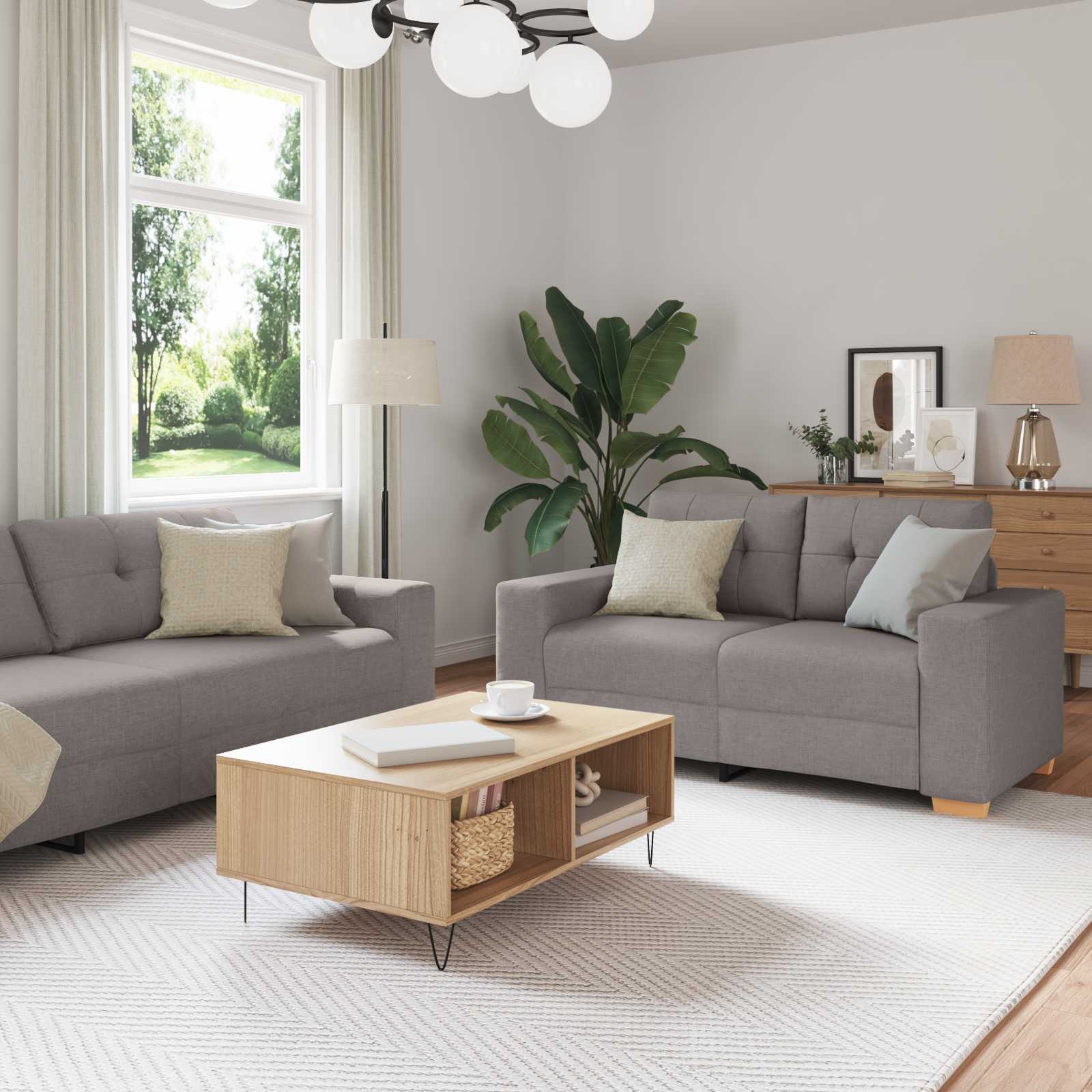 2-teiliges Sofa-Set mit Kissen, hellgrauer Stoff