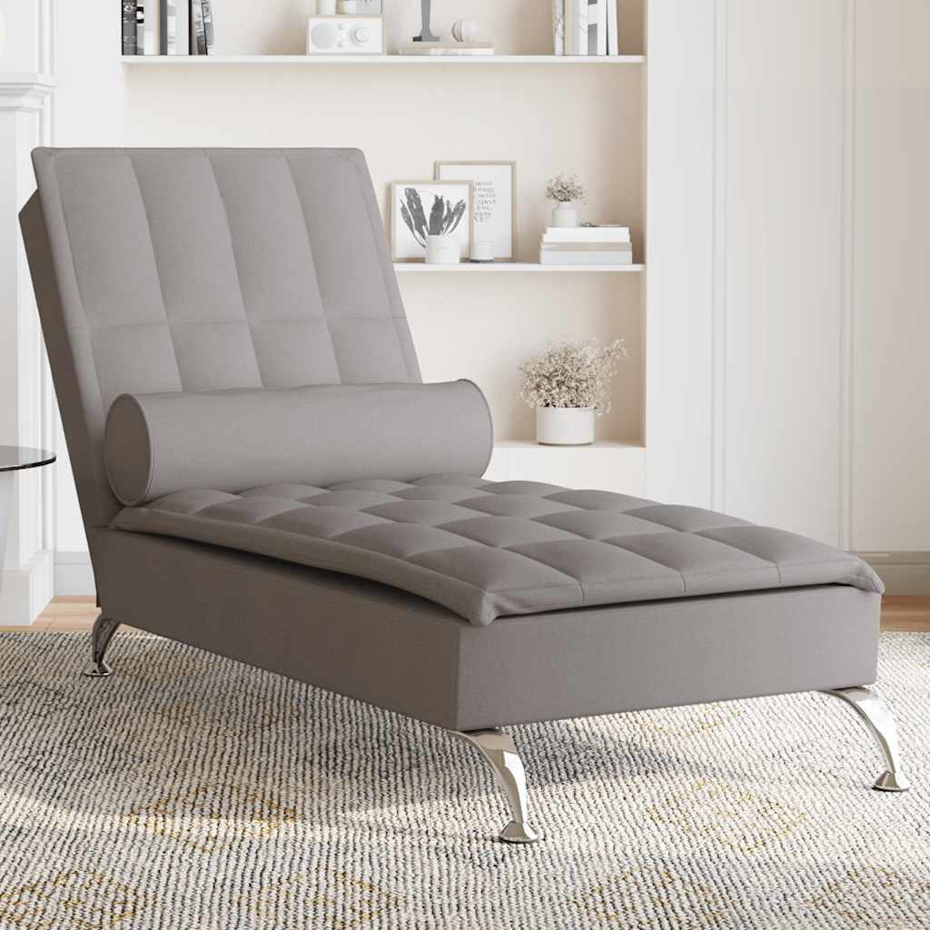 Massage-Chaiselongue mit Nackenrolle Hellgrau Stoff