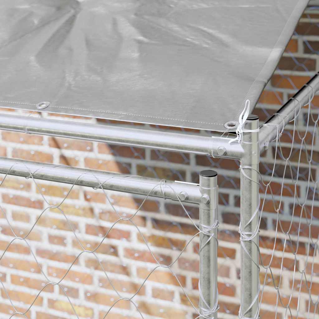 Hundezwinger mit Dach und Tür Grau 2x2x2 m Verzinkter Stahl