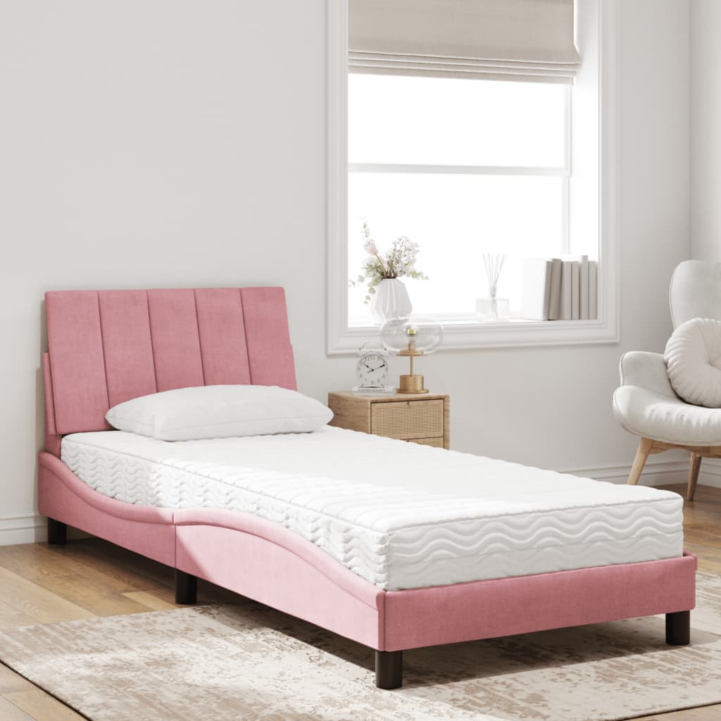 Bett mit Matratze "Hanko" Hellgrau 80x200 cm Samt