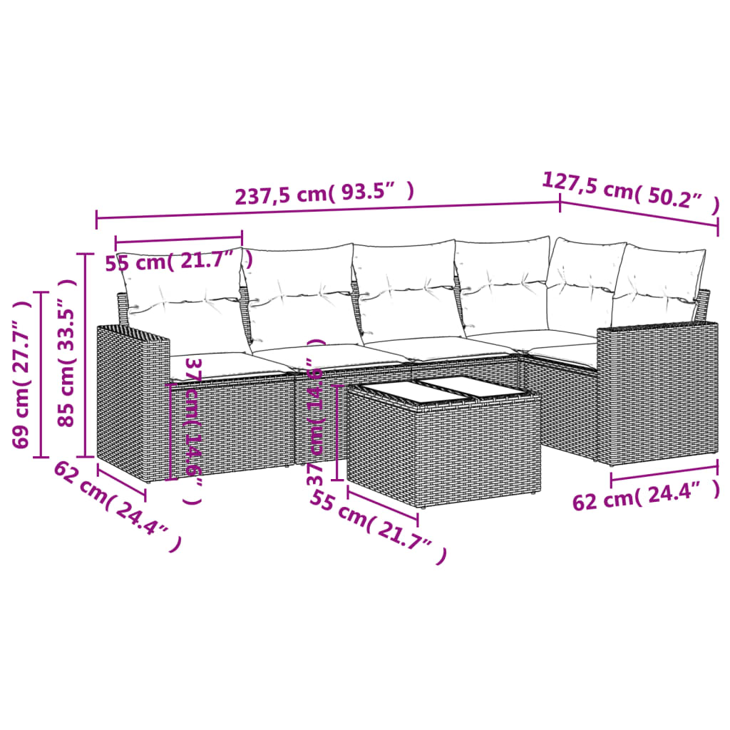 5-tlg. Garten-Sofagarnitur mit Kissen Schwarz Poly Rattan