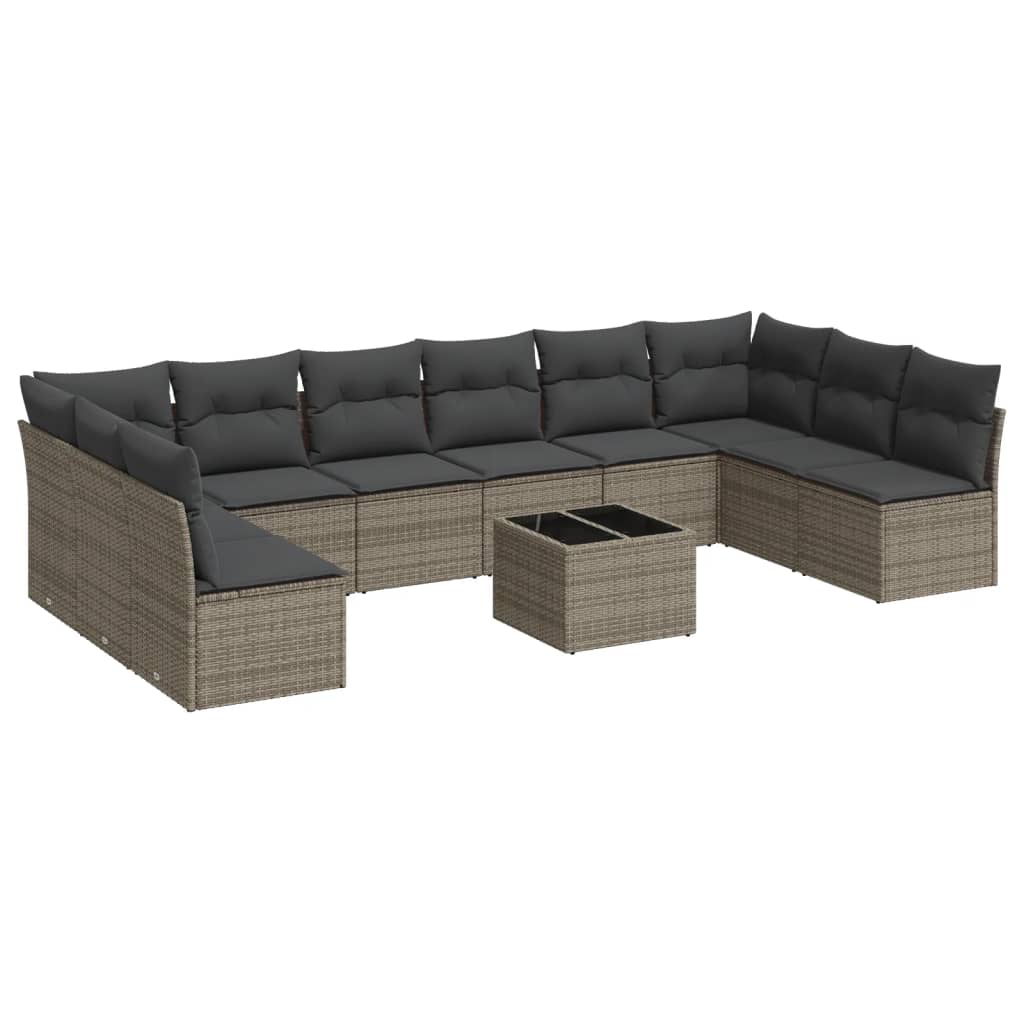 10-tlg. Garten-Sofagarnitur mit Kissen Schwarz Poly Rattan