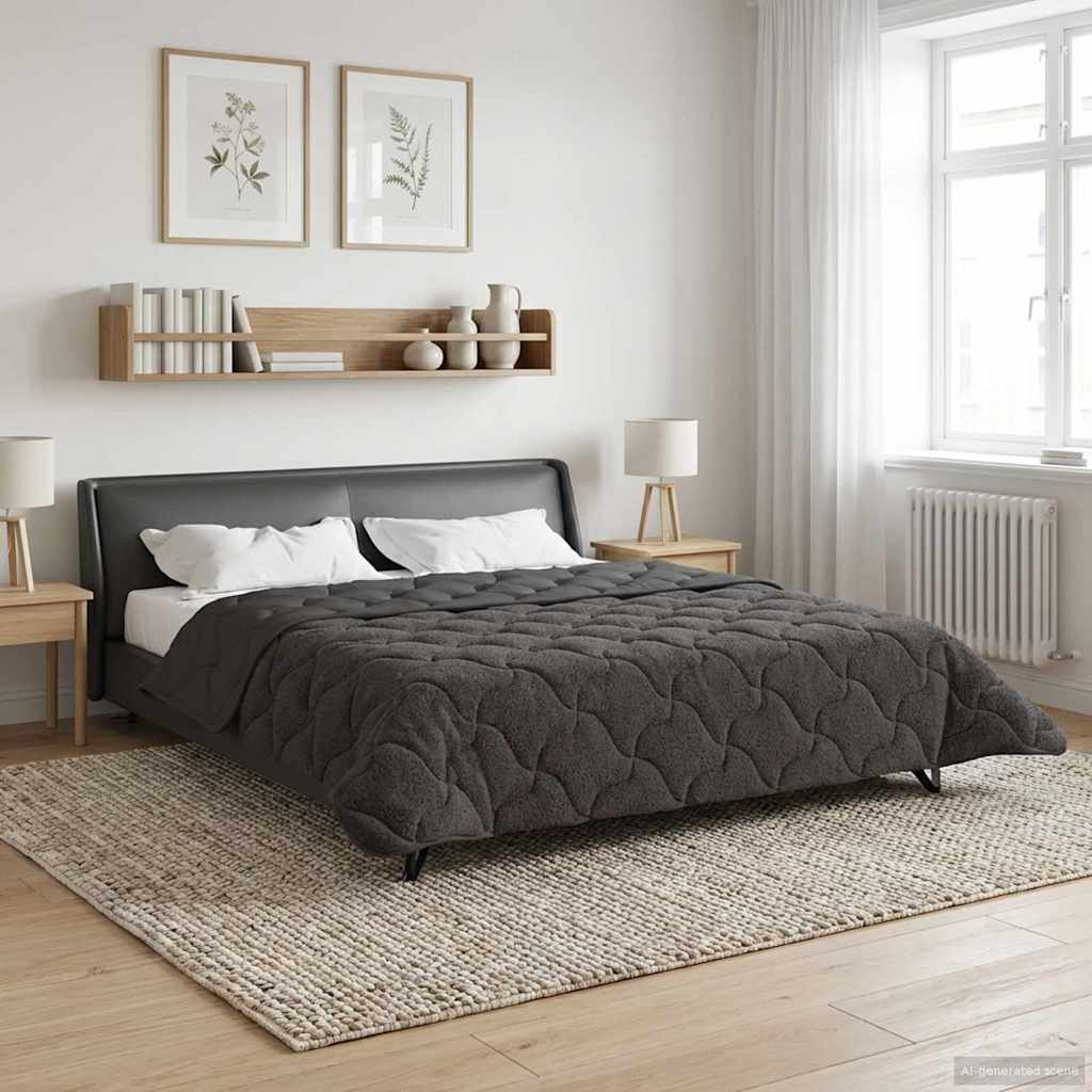 Sommerdecke Anthrazit 135 x 200 cm Mikrofaser und Teddy-Fleece
