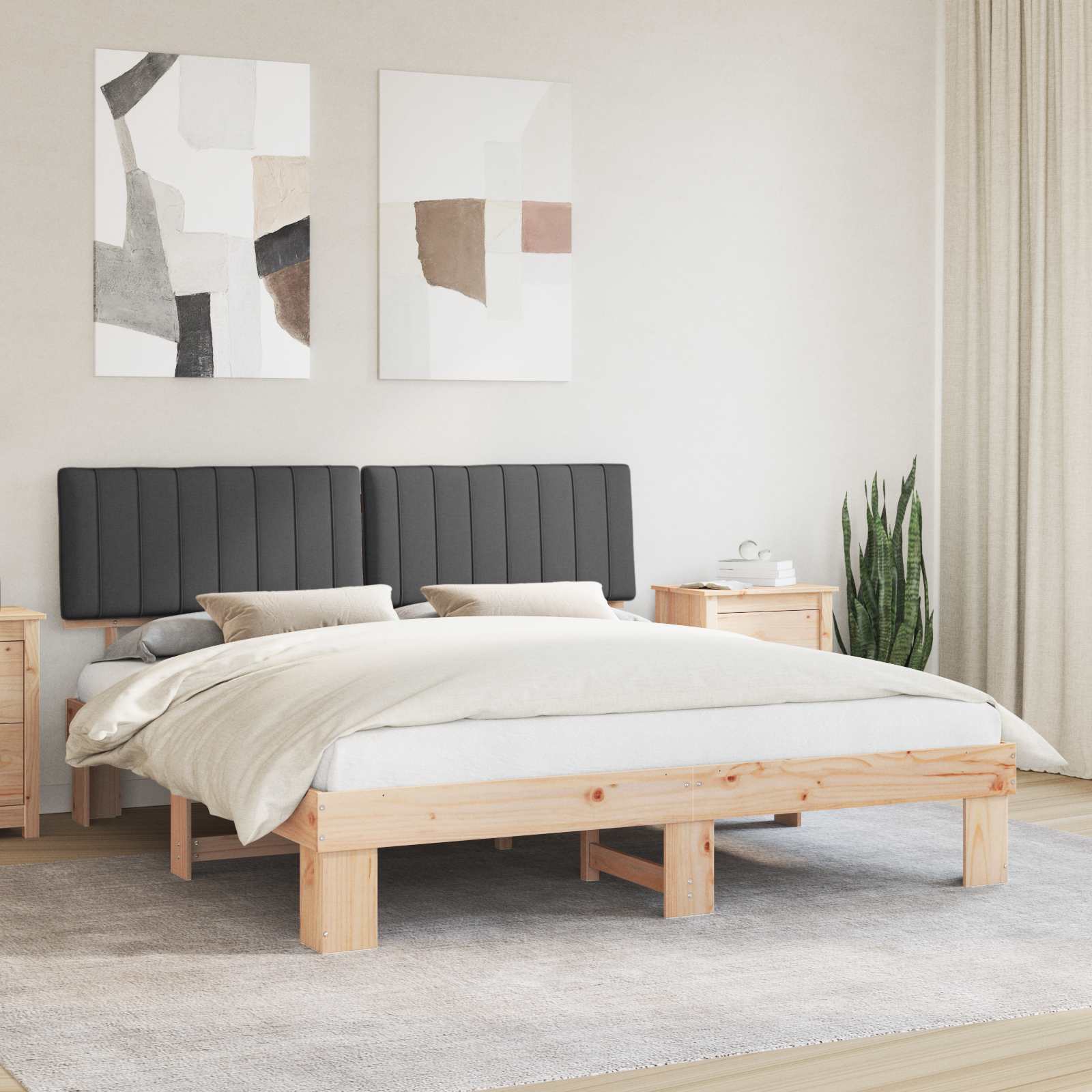 Bettgestell mit gepolstertem Kopfteil Hellgrau 200 x 200 cm