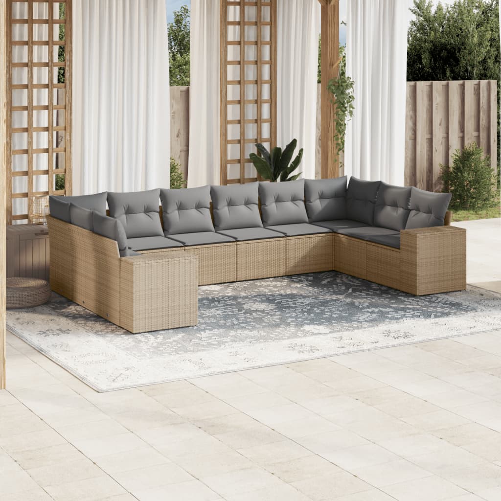 10-tlg. Garten-Sofagarnitur mit Kissen Schwarz Poly Rattan